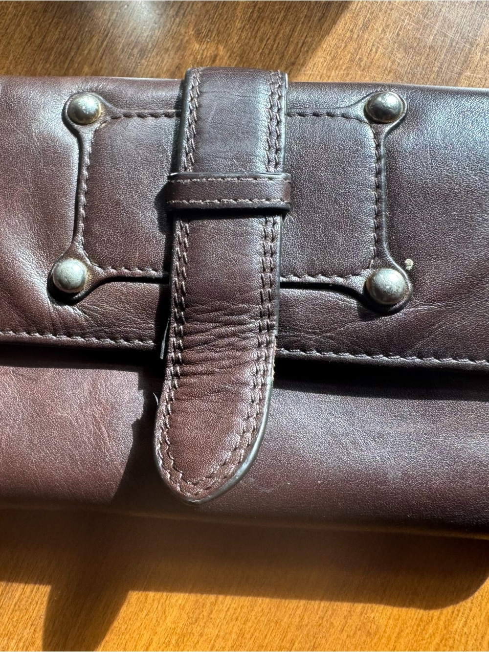Women’s Brown Leather Clutch Wallet - Classic button Closure